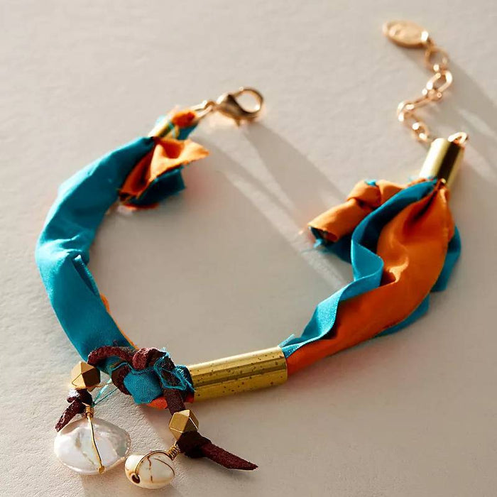 Wholesale ]New Fashion Fabric Bracelet Natural Bead Pendant Fabric Knot Bracelet