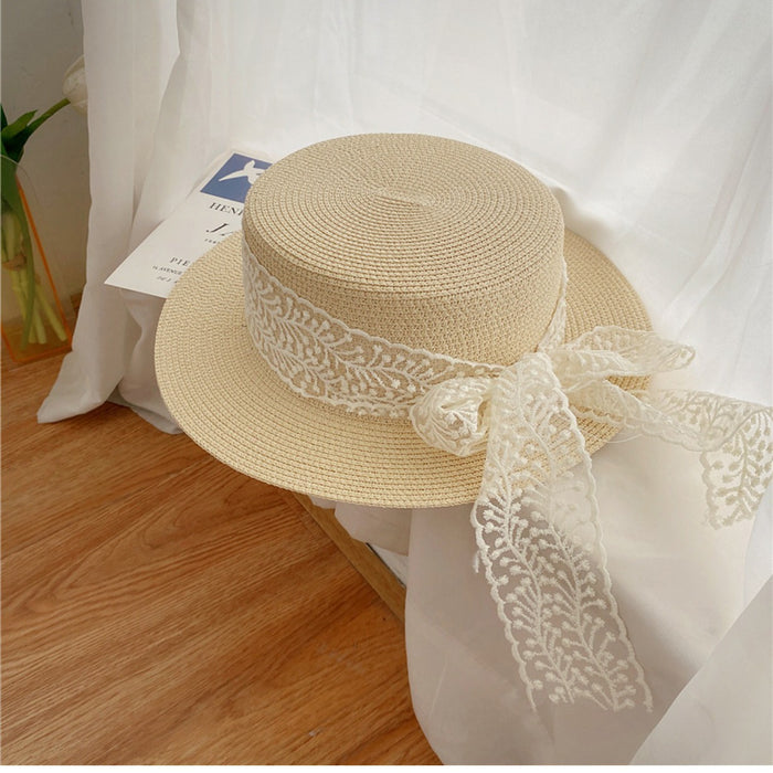 Wholesale Fashionable and versatile flat top lace sun hat, sun protection hat
