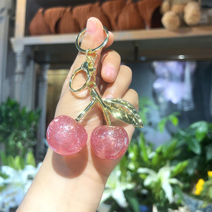 Wholesale Electroplated Cherry Keychain Acrylic Cartoon Pendant Fashion Bag Charm MOQ≥2