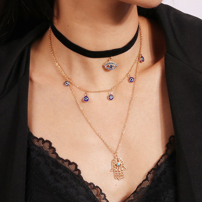 Wholesale Velvet layered collarbone chain exquisite devil's eye necklace set