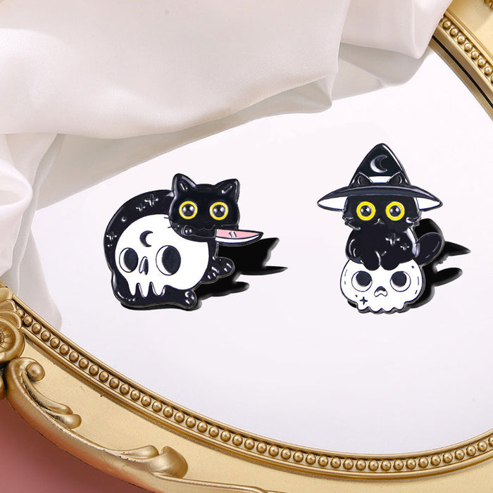 Wholesale  black cat skull cartoon brooch cute cat sweet collar pin metal badge
