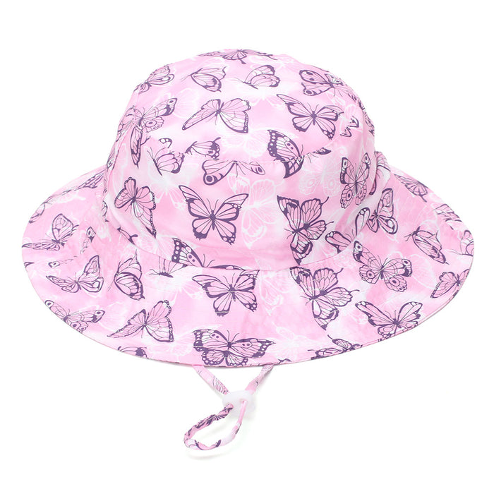 Wholesale Children' s Sun Protection Bucket Hat with Chin Strap Breathable Mesh Cartoon Design Everyday Wear