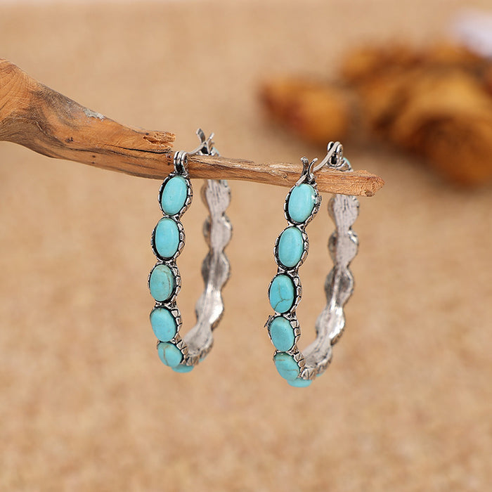 Wholesale Vintage Western style turquoise earrings with personalized U-shaped turquoise earrings