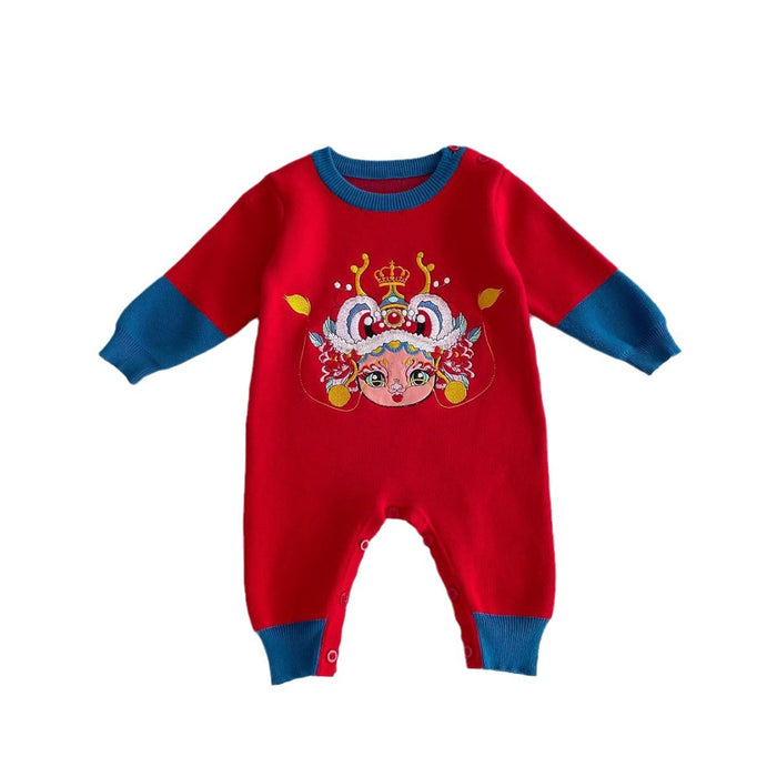 Wholesale Baby Autumn and Winter One-piece Clothes Baby The Year of The Loong Chinese Style Full Moon Red Clothes Plush Sweater JDC-BC-WeiNiS027