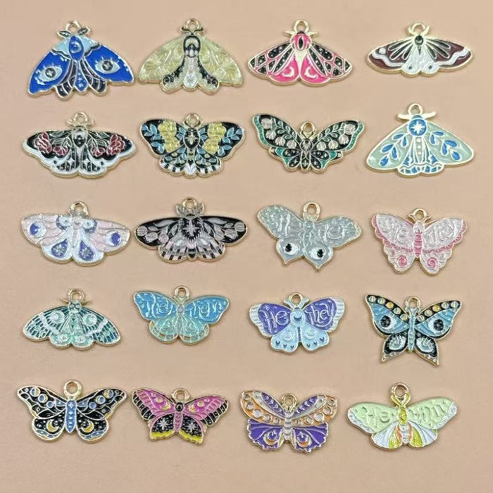 Wholesale 10pcs Colorful Alloy Butterfly and Moth DIY Bracelet Necklace Keychain Pendant