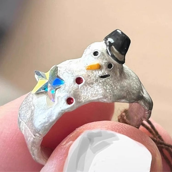 Wholesale Cute Snowman index finger ring niche design unique personality Christmas ring