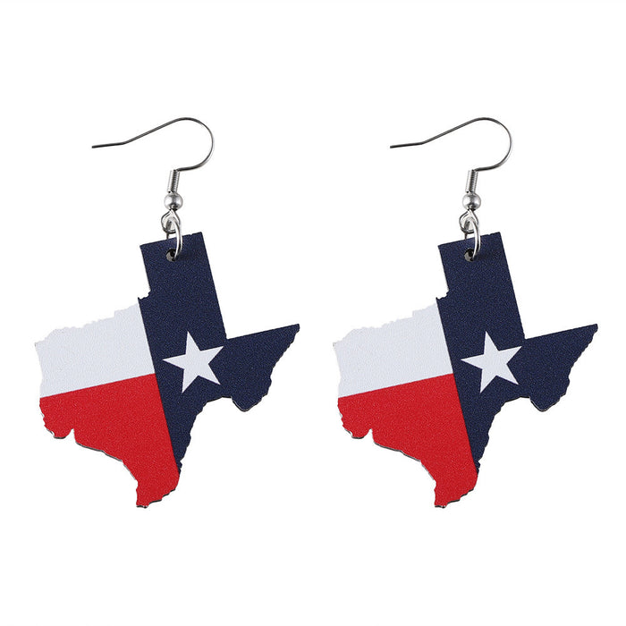 Wholesale Independence Day red,  white and blue stars Texas map state flag pendant wooden double-sided earrings