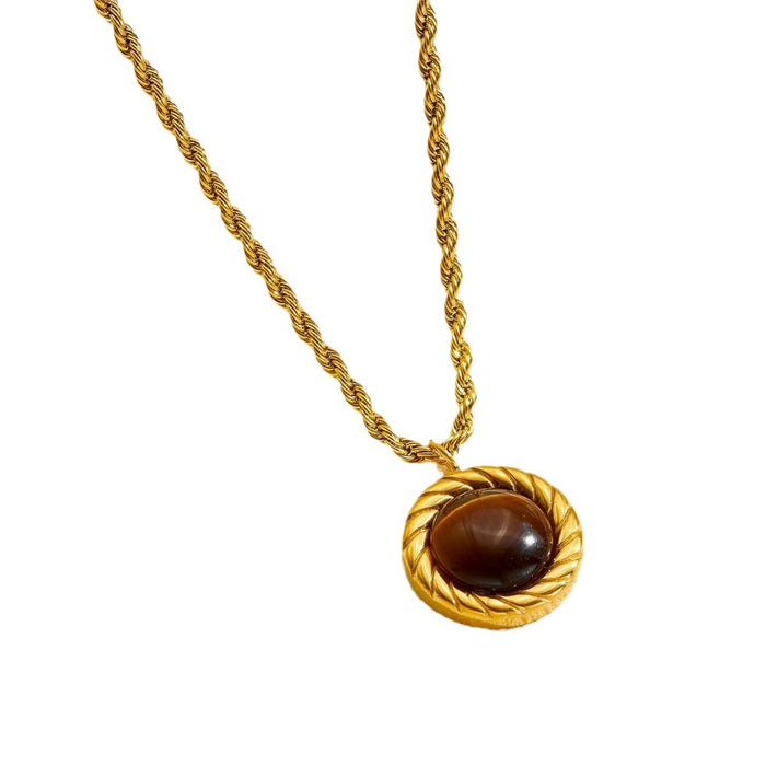 Wholesale Real natural tiger eye stone retro twist titanium steel necklace