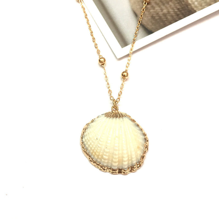 Wholesale Bohemian Beach Style Shell Pendant Necklace Gold Plated Edge Jewelry Accessory MOQ≥2
