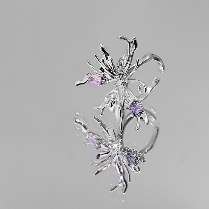 Wholesale Colorful liquid metal wind butterfly ring, niche, exaggerated, fashionable, decorative ring, personalized index finger ring