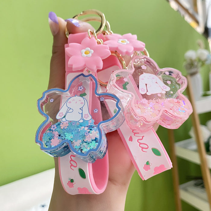 Wholesale sequins into oil snowflake keychain creative liquid chain girls exquisite pendant