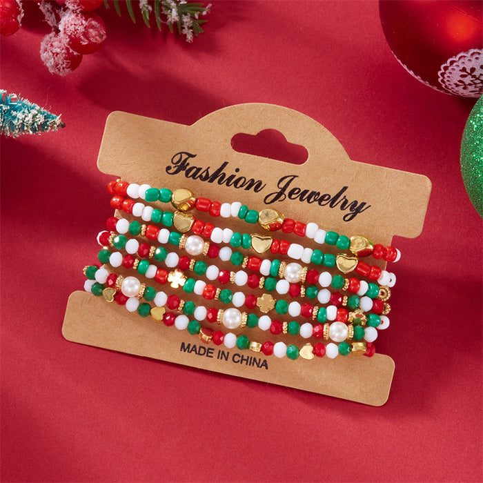 Wholesale Christmas Bracelet Rice Bead Polymer Clay Multi-layer Bracelet Cartoon  Bell Christmas Party