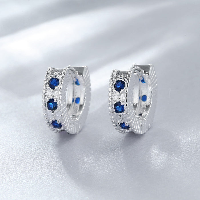 Wholesale Zircon earrings with small and personalized ear bone clasps, refreshing summer blue diamond earrings