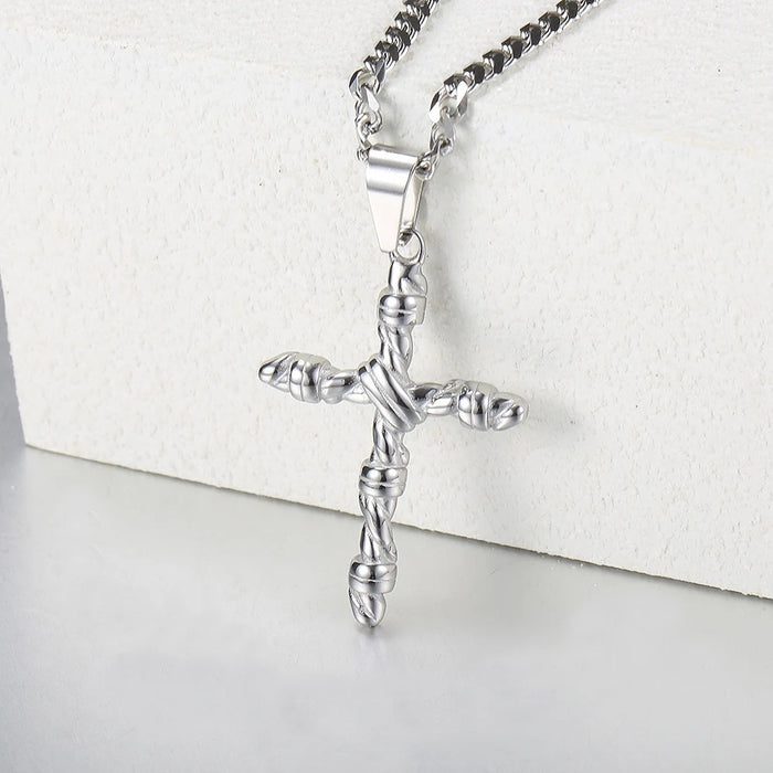 Wholesale Personalized trend Fried Dough Twists cross pendant stainless steel Cuban chain necklace