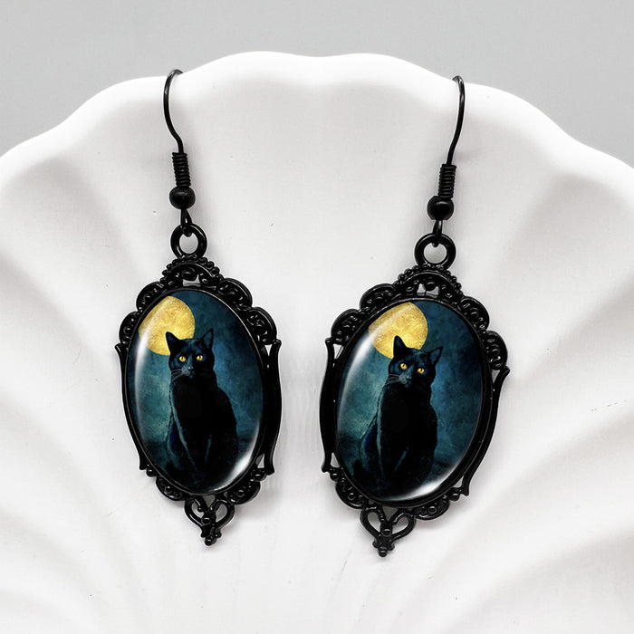 Wholesale  Black Crow Skull Oval Lace Earrings Witch Earrings Pumpkin Black Cat Moon Earrings