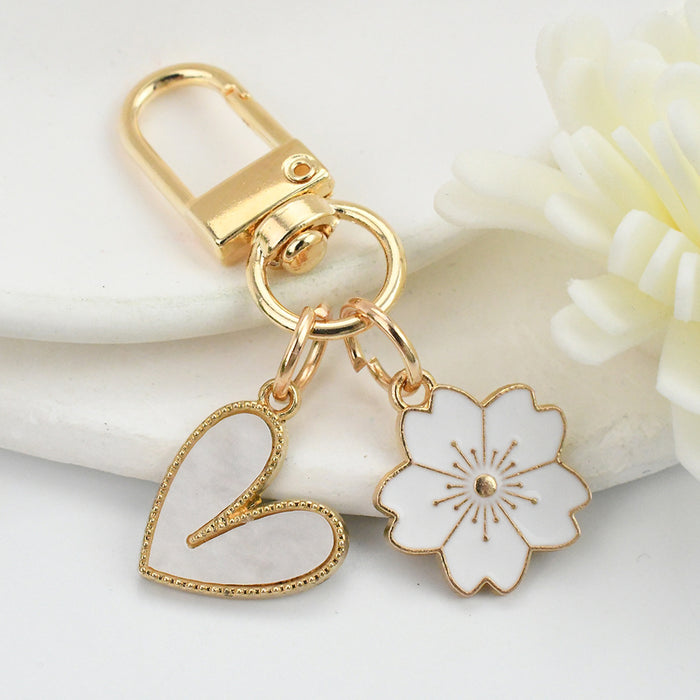 Wholesale 2pcs Cherry Blossom Heart Flower Keychain