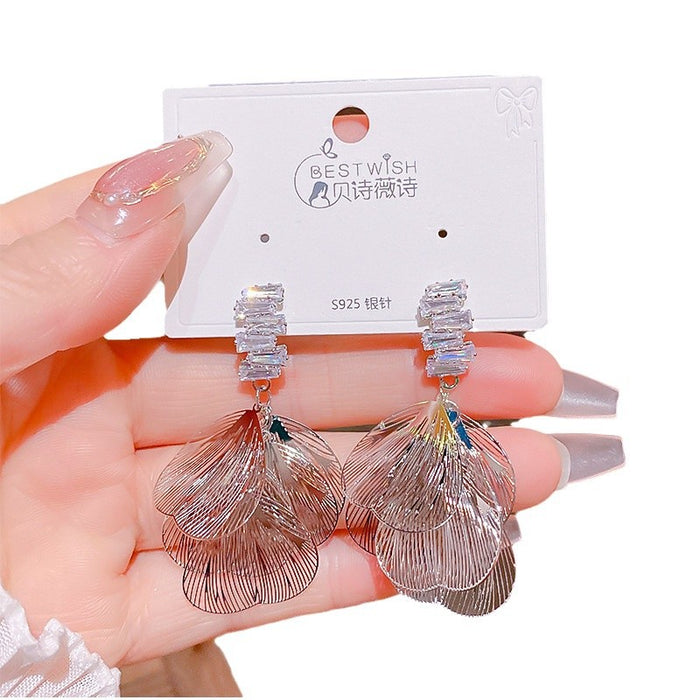 Wholesale Large Petal Zircon Earrings Women's Niche High-end Fashion Earrings
