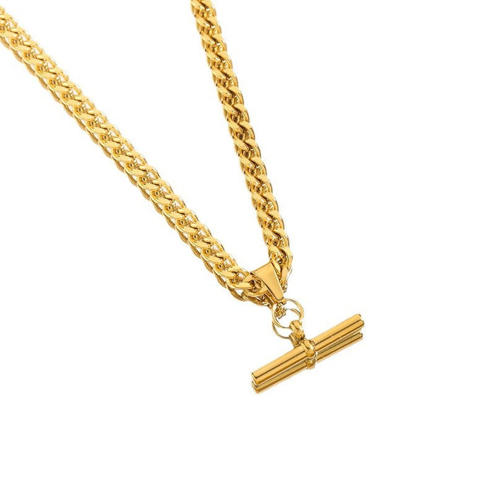 Wholesale necklace jewelry stainless steel plated 18k gold simple geometric T-shaped bar necklace