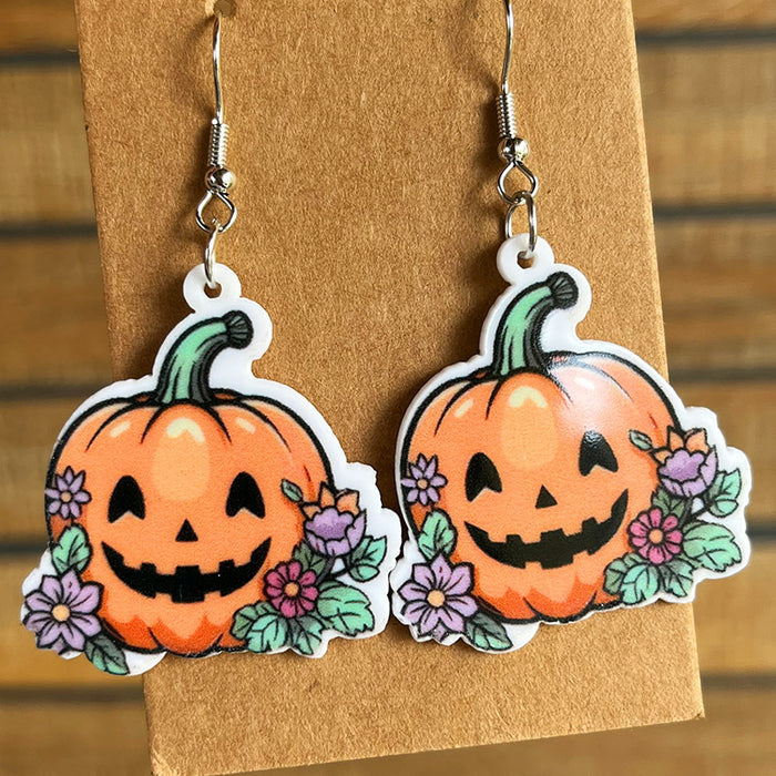 Wholesale 2pcs Acrylic Halloween Cute Pumpkin Ghost Little Bat Skull Earrings JDC-ES-HeYi112