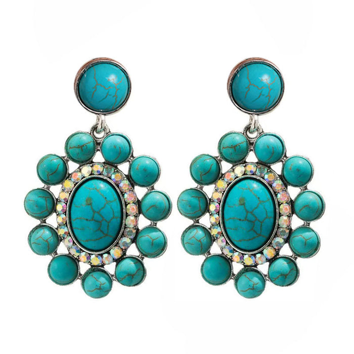 Wholesale Literary retro exaggerated earrings Bohemian style earrings for women trendy personality inlaid turquoise western style earrings