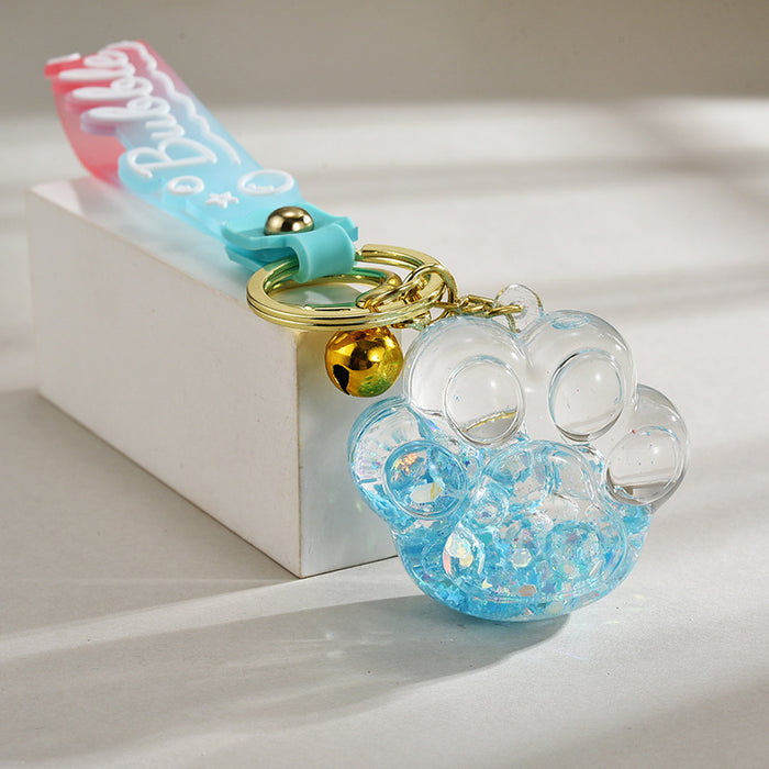 Wholesale  acrylic oil luminous bubble beads quicksand cat claw keychain bag pendant small gift