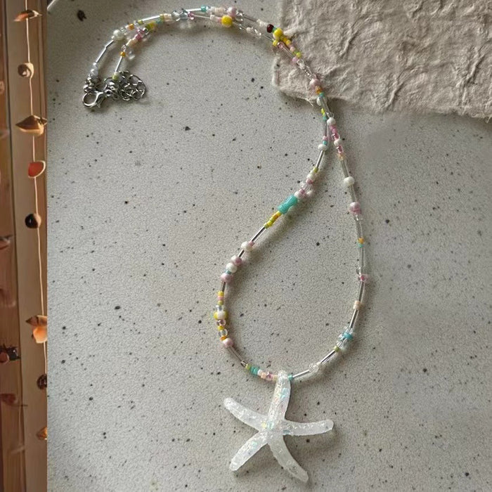 Wholesale Starfish Summer Beach Stars Beaded Clavicle Chain Sweet Cool Stacked Necklace