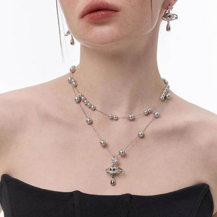 Wholesale Pearl necklace, niche, double-layer collarbone chain, light luxury, commuting, high-end feel