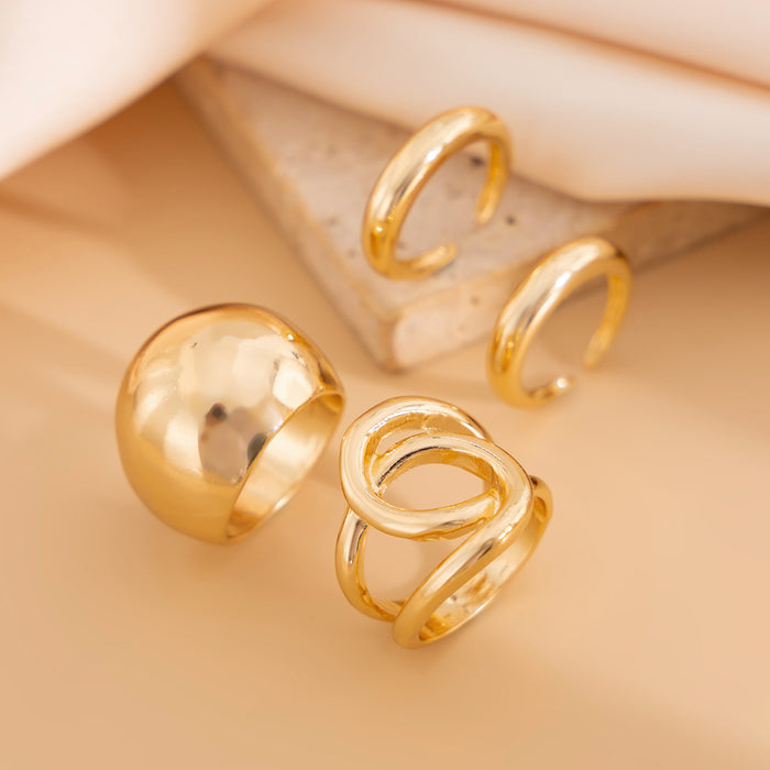 Wholesale Geometric Pearl Ring Set Personalized Liquid Metal Smooth Surface Ring