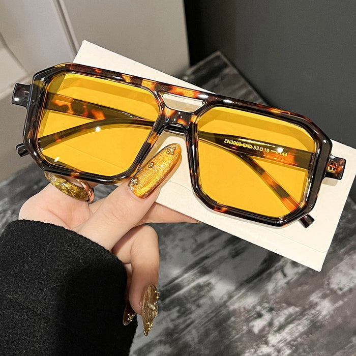 Wholesale New Fashionable Large Box Double Beam Cross border Sunglasses, Retro Art Style Sunglasses