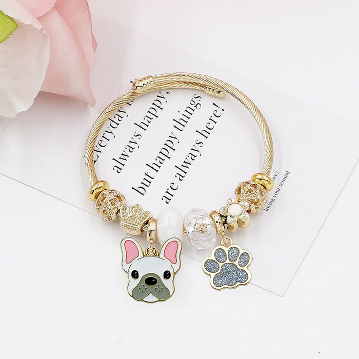 Wholesale Cartoon Corgi Dog Stainless Steel Bead Bracelet Cute Fashion Accessory Gift for Women
