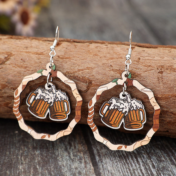Wholesale Wooden Earrings Beer Fest Geometric Splicing Party Fashion Accessory