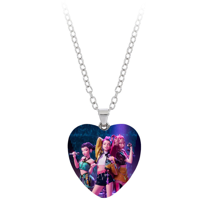 Wholesale Kpop Gemstone Colorful Heart Pendant Necklaces