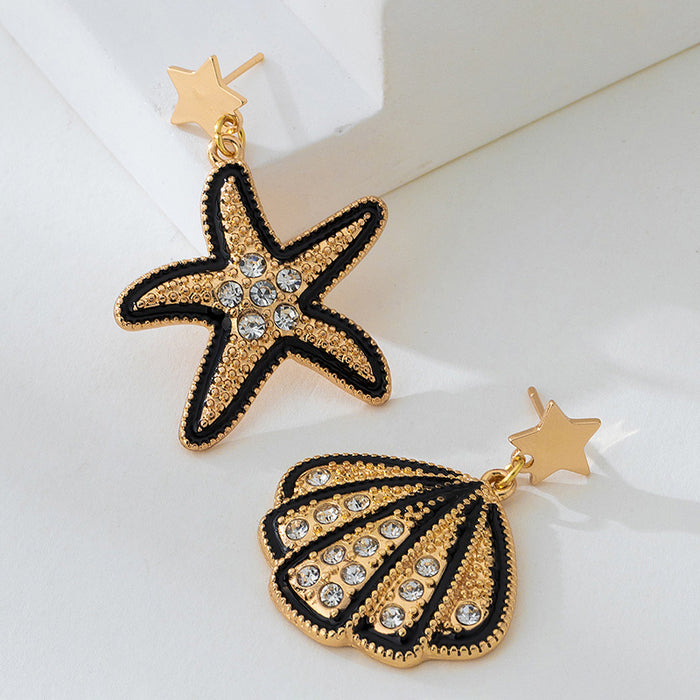 Wholesale New ear studs with fashionable personality, trendy earrings, creative design, asymmetrical starfish shell earrings