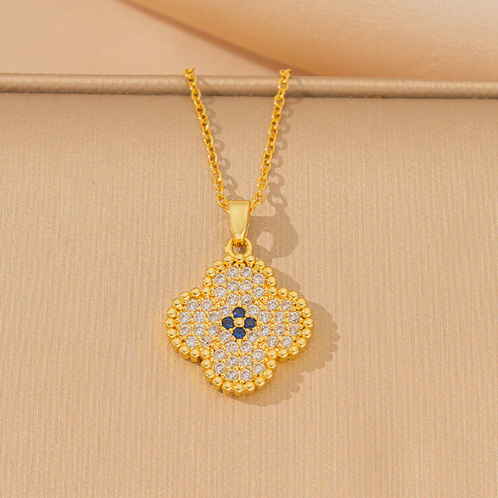 Wholesale Copper-plated zirconium titanium steel four-leaf clover necklace set