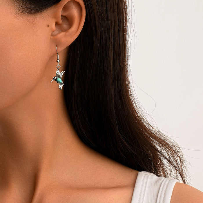 Wholesale New animal earrings, retro and personalized hummingbird earrings, turquoise earrings