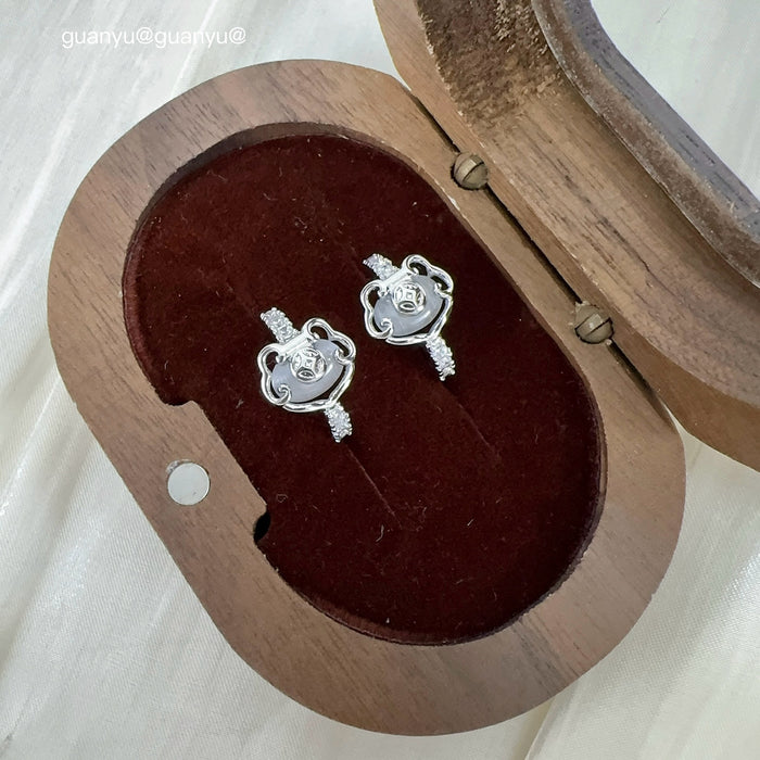 Wholesale New Exquisite Cat Eye Stone Lucky Lock Ear Buckle Women's Fashion Simple Light Luxury Style Versatile Earrings