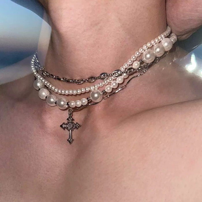 Wholesale Niche design pearl titanium steel long necklace collarbone chain