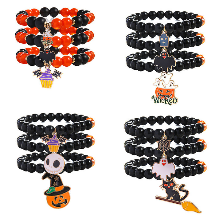 Wholesale  Bracelet suit European and American Ghost Pumpkin Head Cat Girl Jewelry Holiday Gift Elastic Beaded Bracelet