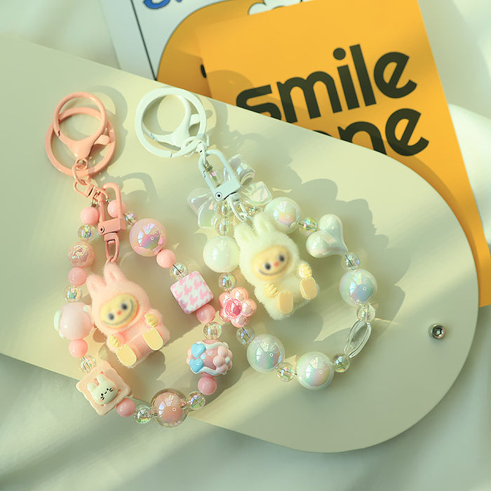 Wholesale Flocked Plush Keychain Cute Blind Bag Student Bag Beaded Chain Pendant