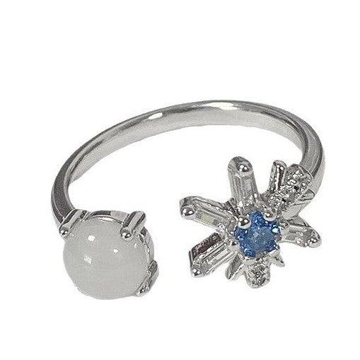 Wholesale Small niche luxury colored micro inlaid open ring with fashionable hollow flower temperament, layered wearing