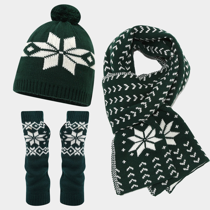 Wholesale Warm winter Christmas snowflake pattern knitted Hat set for women and men