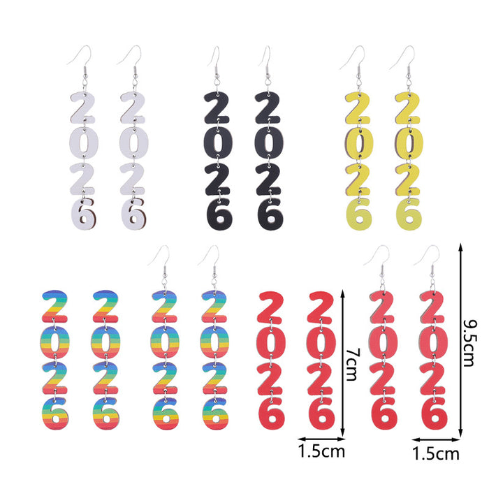 Wholesale New Year Celebration Wooden Earrings Happy New Year Letter Splicing Earrings