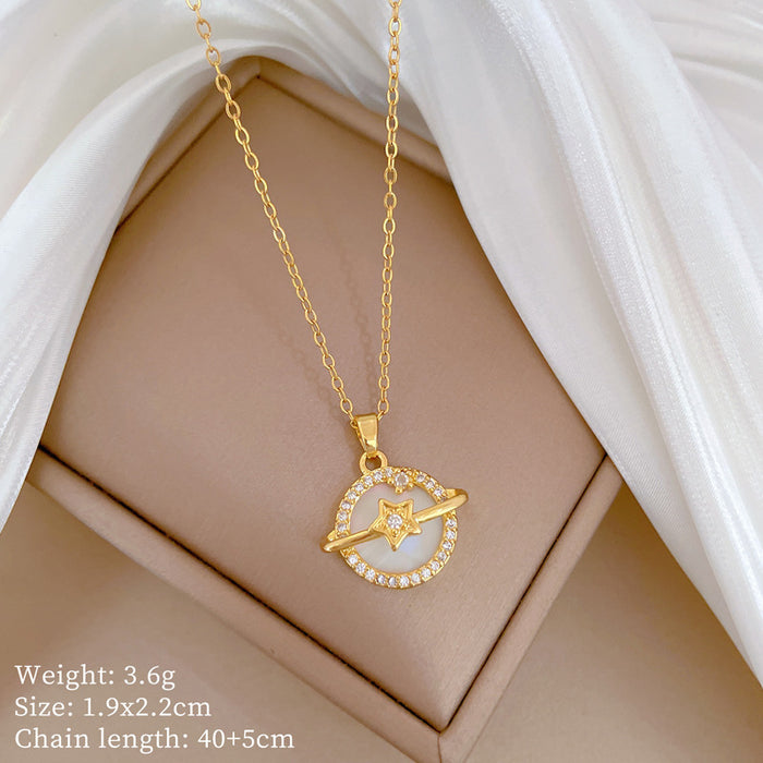 Wholesale Shell Planet Zircon Titanium Steel Necklace JDC-NE-LiGe014