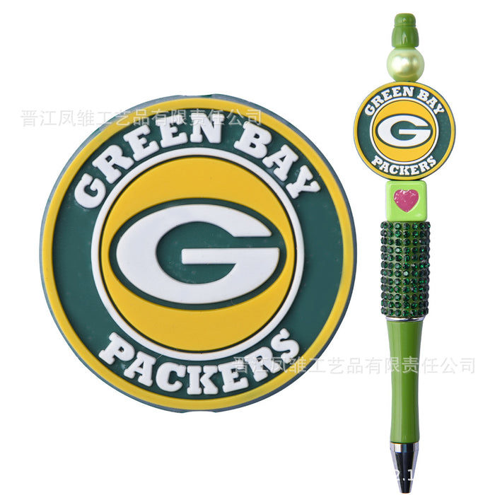 Wholesale 50pcs Rugby team series beads ballpoint pen beaded accessories fun stationery cartoon accessories detachable