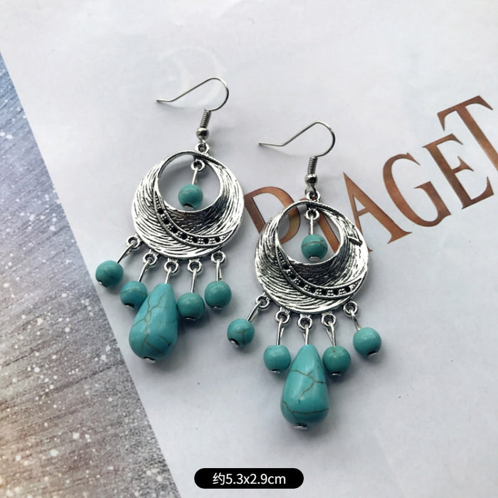 Wholesale Alloy Vintage Turquoise Ethnic Style Earrings JDC-ES-Luox009