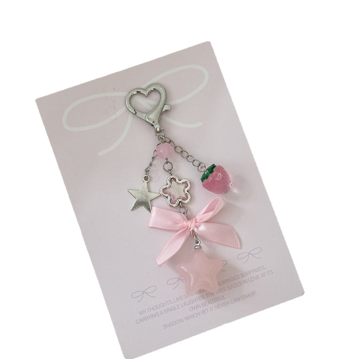 Wholesale Flower Star Beaded Mobile Phone Pendant Bag Strawberry Bow Keychain