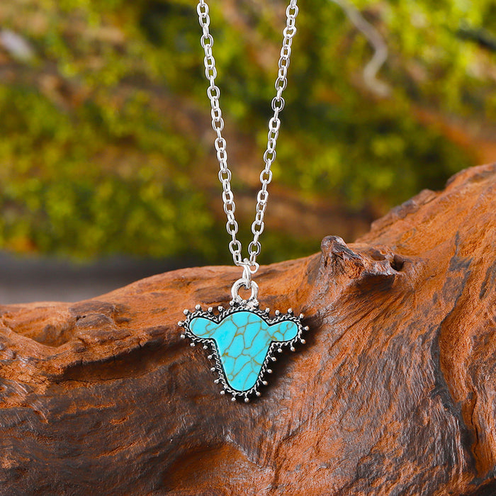 Wholesale Cactus Star Bull Head Heart Turquoise Earrings Necklace Set Simple Color Alloy Jewelry