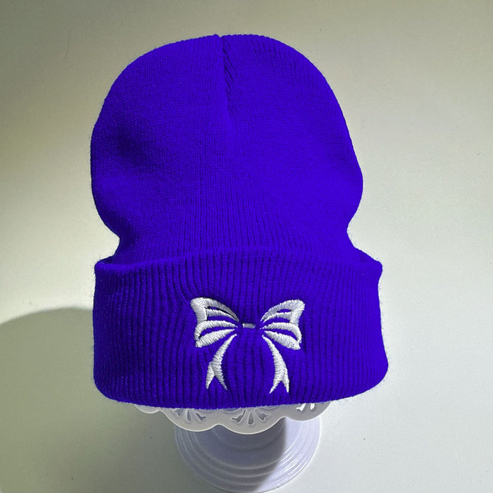 Wholesale Children' s new butterfly embroidery knitted hat double layer warm pullover acrylic wool hat