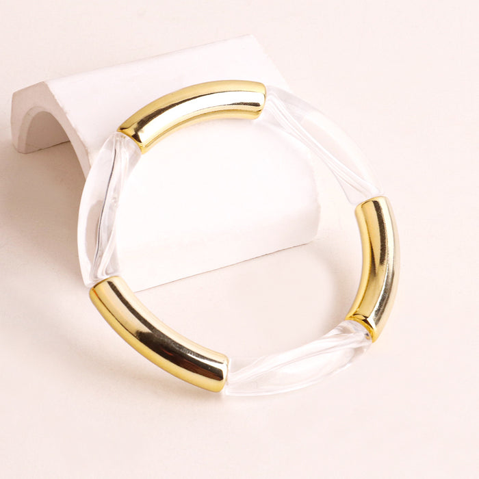 Wholesale Acrylic Two-color Curved Tube Beads Elastic Bracelet JDC-BT-ChouD001