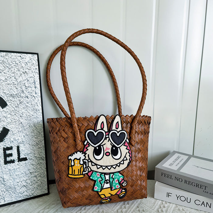 Wholesale  Handbag Summer  Cartoon Woven Bag Large Capacity Work Commuter Bag Hand-Woven Handbag